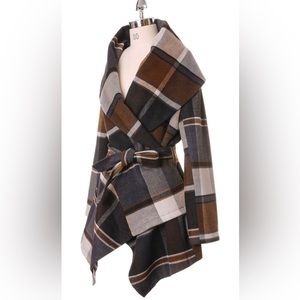 Wool Blend Plaid Women’s Wrap Jacket